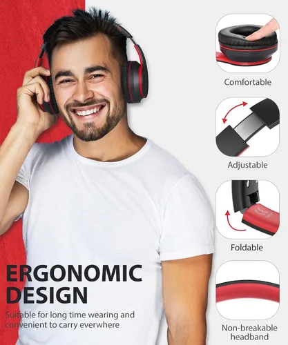 Miniatura 2 de rockpapa E7 Auriculares Inalámbricos Bluetooth Sobre la Oreja con Micrófono, Auriculares Plegables con Cable/Inalámbricos con Micrófono para Niños