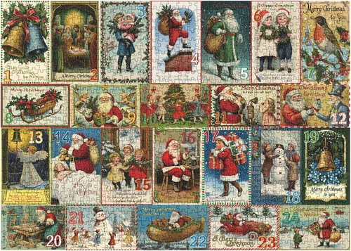 Miniatura 2 de Rompecabezas de Navidad vintage para adultos de 1000 piezas, rompecabezas de vacaciones de Navidad con 24 postales de Navidad, rompecabezas