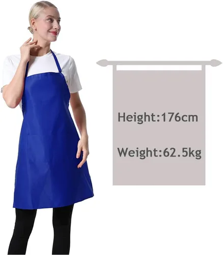 Miniatura 4 de Total de 15 delantales con peto azul oscuro a granel para mujeres y hombres con 2 bolsillos delanteros (azul oscuro, 15 piezas)