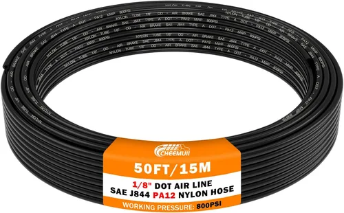 Miniatura 25 de CheeMuii 50 pies 3/8 Tubo Neumático 3/8" PA12 Nylon DOT Línea de Aire SAE J844 Manguera de Aire DOT 15.3 Metros 3/8 Pulgadas OD Tubo de Aire Negro