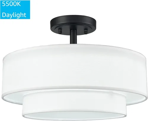 Miniatura 7 de DAYCENT Lámpara de Techo Semiempotrada de Tambor Negro Estilo Granja Moderno Regulable Lámpara LED de Techo 30W 3000K/4500K/5500K Pantalla de Tambor