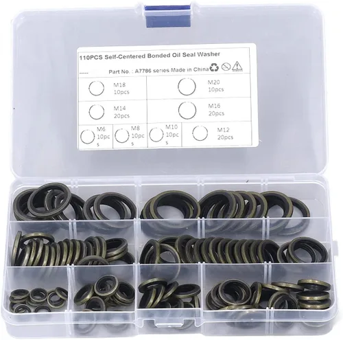 110 Pcs 8 Sizes Oil Seal Washer Assortment Kit, M6 M8 M10 M12 M14 M16 M18 M20 Rubber Bonded Seal Oil Gasket Metal Sealing Washer Automotive Engine