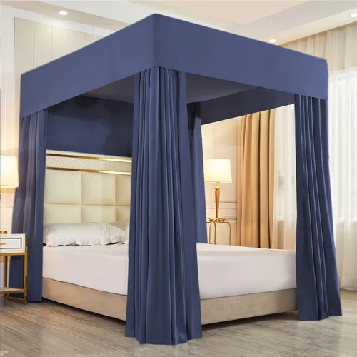 Miniatura 10 de Mengersi Cortina de cama con poste de cuatro esquinas de princesa para niñas, adultos y niños (tamaño matrimonial, mariposa azul)