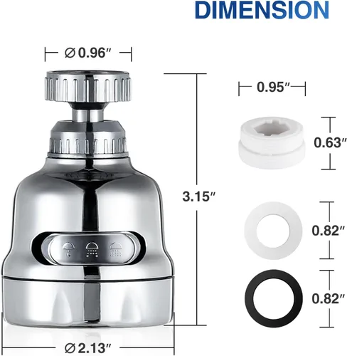 Miniatura 3 de Accesorio rociador de grifo, accesorios de aireador de grifo giratorio de 360 grados, 3 modos ajustables para fregadero de cocina, cabezal de grifo