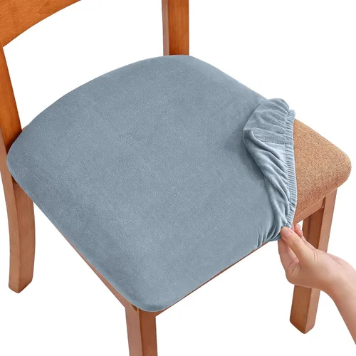 Miniatura 26 de Smiry - Fundas de asiento de terciopelo para sillas de comedor, juego de 4, ajuste elástico, extraíbles, lavables, protectores de cojín de asiento