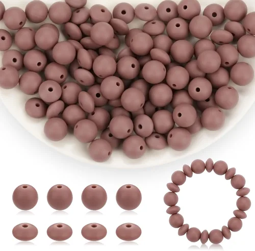 Miniatura 22 de 100 cuentas de silicona de 0.472 pulgadas para llavero, bolígrafo, collar, pulsera, manualidades, goma focal suelta a granel (rosa)