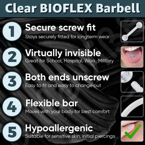 Miniatura 5 de Anillos de plástico para pezón – Anillos de lengua transparentes – Piercing hipoalergénico recto Bioflex