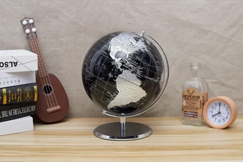 Miniatura 7 de ANNOVA Globo metálico negro – Decoración de escritorio educativa/geográfica/moderna – Arco y base de acero inoxidable/mundo de la Tierra – negro