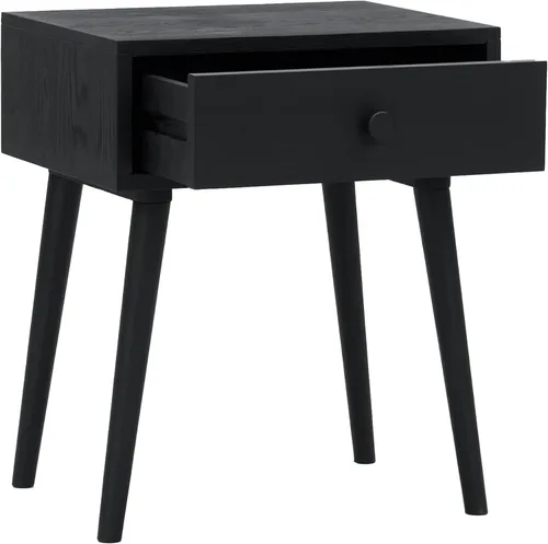 NTC Mesita de noche Lux de roble macizo con cajón, mesa auxiliar moderna de mediados de siglo, muebles de noche, mesa auxiliar, fácil montaje, negro
