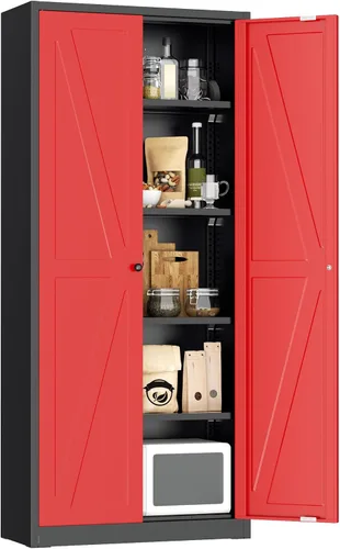 Miniatura 29 de Greenvelly Armario de almacenamiento de metal con puertas y estantes, armario de almacenamiento con cerradura de 36 pulgadas para oficina, gabinete