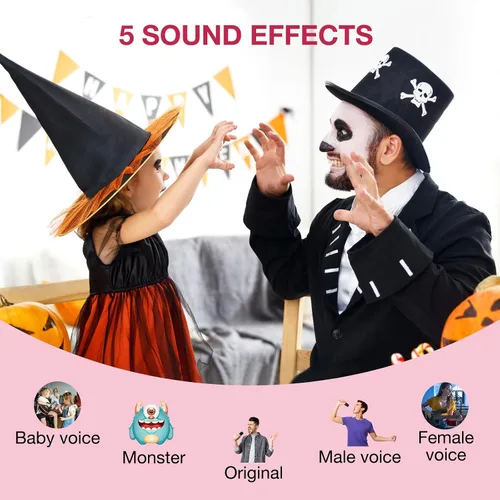 Miniatura 3 de Máquina de karaoke para niños, altavoz Bluetooth portátil con micrófono inalámbrico y luces LED, efectos de voz mágicos, para niñas, fiesta en casa