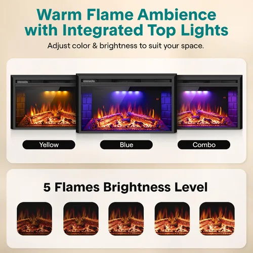 Miniatura 3 de SereneLife Inserto de chimenea eléctrica con calentador Control inteligente de aplicación Wi-Fi y control remoto Termostato ajustable de 700