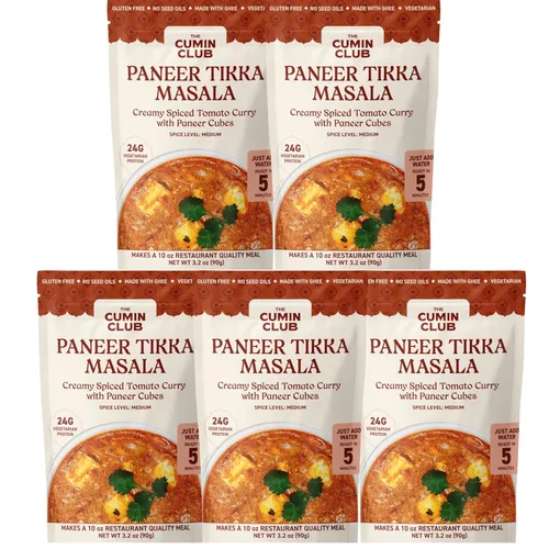 The Cumin Club 's Instant Paneer Tikka Masala - Auténtica comida india con sabores regionales, lista para comer en solo 5 minutos, paquete de 5