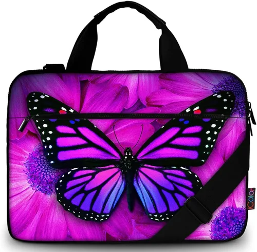 icolor 14.5-15.6 Pulgadas Bolsa de Lona para Laptop Funda Mensajero para Hombro - Mariposa Púrpura