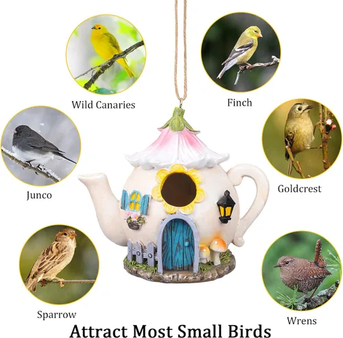 Miniatura 4 de Yinns Casas para Aves, Casa de Resina para Aves para Exterior, Casas Decorativas para Aves, Casas para Aves con Regadera Colgante para Exteriores