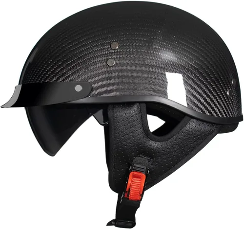 Miniatura 6 de DA-500 Casco de fibra de carbono para motocicleta, casco abierto de media carcasa aprobado por DOT con visera desplegable, casco ligero retro Rose