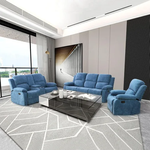 Miniatura 40 de Conjunto de sofá para sala de Estar, sillón reclinable de cuero transpirable, sofá de 3 plazas para cine en casa con portavasos para apartamento