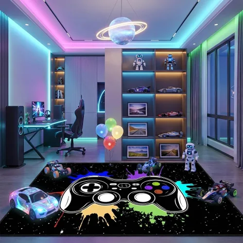 Miniatura 30 de Alfombras de Jugador para Dormitorio de Niños, Pintura de Dibujos Animados con Gamepad, Alfombra para el Hogar para Adolescentes, Decoración Genial