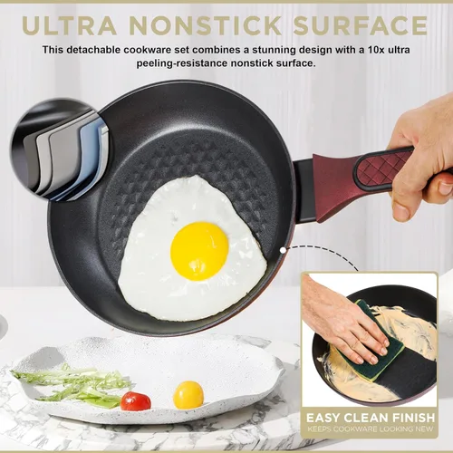 Miniatura 3 de Moss & Stone Juego de utensilios de cocina antiadherentes de 4 piezas, juego de ollas y sartenes pequeñas antiadherentes con tapa de vidrio, 4