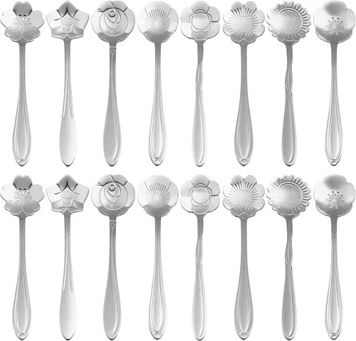 Miniatura 4 de Juego de 16 cucharas de café, cucharas de té de acero inoxidable para bebidas y mezclas, mermelada de batido (dorado-16)
