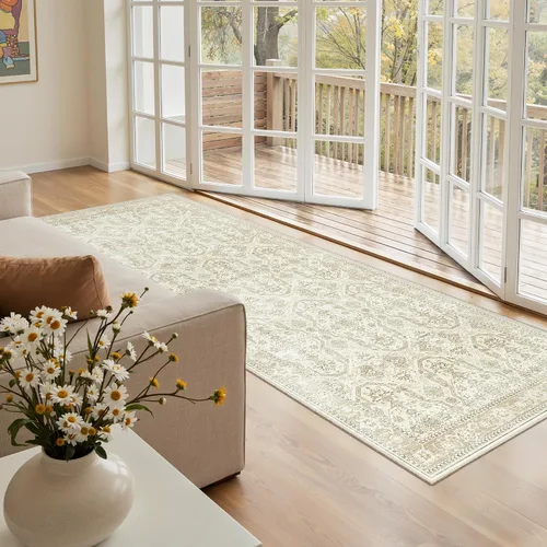 Miniatura 15 de Alfombra de pasillo Soalmost 2'6" x 10' lavable, alfombra antideslizante para cocina, baño, lavandería, alfombras vintage ultra delgadas para Beige