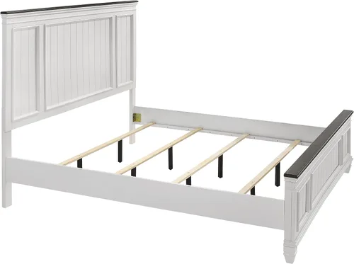 Miniatura 6 de Roundhill Furniture Clelane Shiplap - Cama con paneles de madera, tamaño Queen, color blanco desgastado y nogal