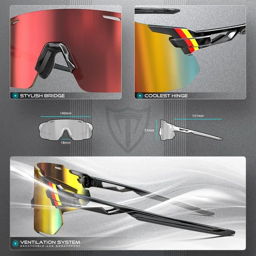 Miniatura 3 de ATTCL Gafas de sol de ciclismo para exteriores, gafas de sol UV400 para mujeres y hombres Negro-azul/espejo