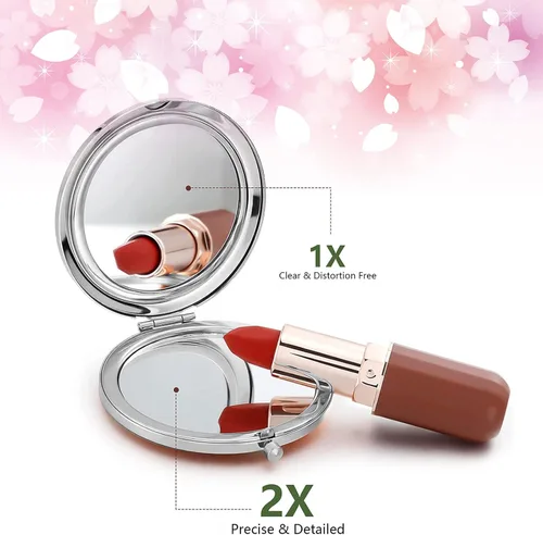 Miniatura 4 de Espejo compacto para mujeres, mini espejo redondo de maquillaje de viaje de bolsillo, bonito espejo de bolsillo plegable portátil pequeño para Flor
