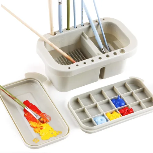 Caddy Multiusos para Pinceles de Pintura con Soporte, Lavador, Bandejas, Caja de Paleta - Taza Limpiadora para Artistas para Pinturas de Acuarela,