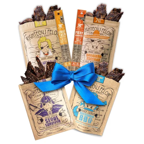 Miniatura 17 de Righteous Felon Paquete variado de cecina de res y palitos de carne – Cesta de regalo de cecina de res para el día del padre – Alta proteína, keto