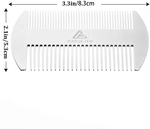 Miniatura 2 de AhfuLife Peine de metal para cabello y barba de acero inoxidable, peine antiestático de doble acción, peines de tamaño de tarjeta de crédito