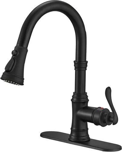 Grifo de cocina negro mate con rociador extraíble, grifo de 3 funciones para fregadero de cocina, mango único, arco alto, cabezal de rociador