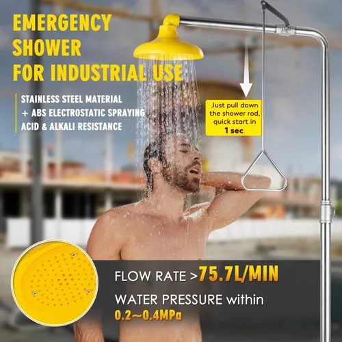 Miniatura 4 de CGOLDENWALL Estación de lavado de ojos combinada de ducha de emergencia con ducha de seguridad, hilos NPT, con letrero de lavaojos, acero inoxidable