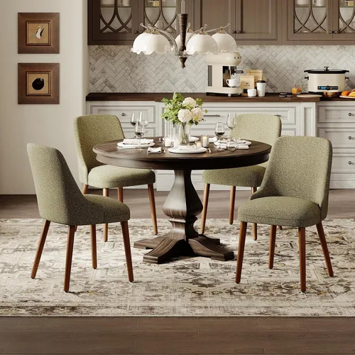Miniatura 28 de MALOL Juego de 4 sillas de comedor tapizadas con patas de madera, sillas de cocina acolchadas con respaldo alto para comedor, restaurante y Beige-New