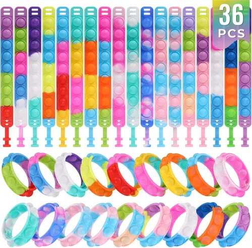36 Paquetes de Juguetes Antiestrés Pop Fidget Pulseras de Fiesta para Cumpleaños Recuerdos de Fiesta para Niños 4-8, 8-12 Caja de Premios Pequeña