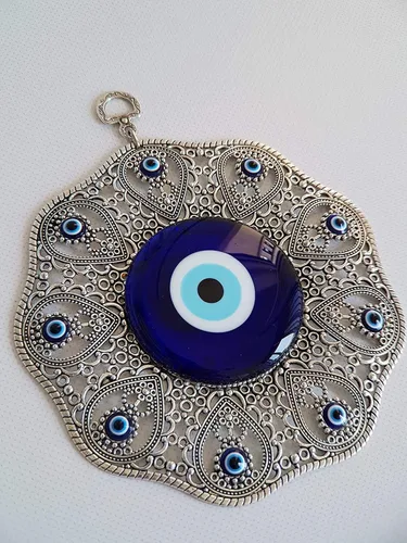 Miniatura 3 de Adorno colgante de pared azul de cristal turco de ojo turco - Decoración de metal para el hogar - Amuleto turco - Protección y dije de buena suerte