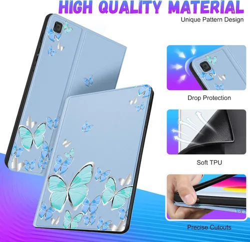 Miniatura 4 de Uppuppy Funda para Samsung Galaxy Tab S6 Lite de 10.4 pulgadas para niños, diseño de mariposas, bonita, kawaii, estética, para adolescentes, funda