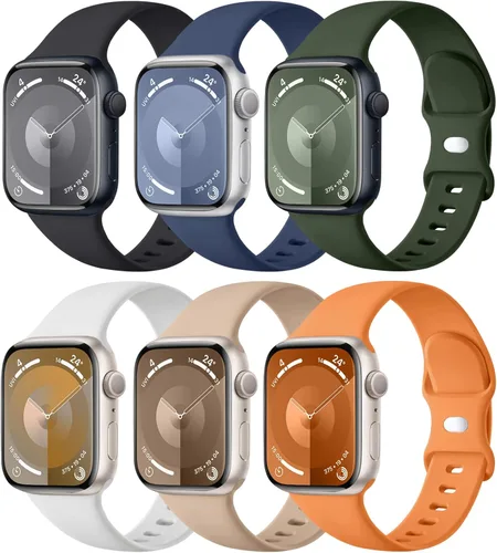 Miniatura 23 de Maledan Paquete de 6 correas compatibles con Apple Watch de 38mm 40mm 41mm 42mm 44mm 45mm 46mm 49mm, mujeres y hombres, correa deportiva de silicona