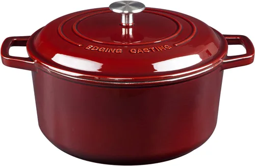 EDGING CASTING Olla de horno holandés de hierro fundido esmaltada con tapa, horno holandés para hornear pan de masa madre redondo con asa doble, 6