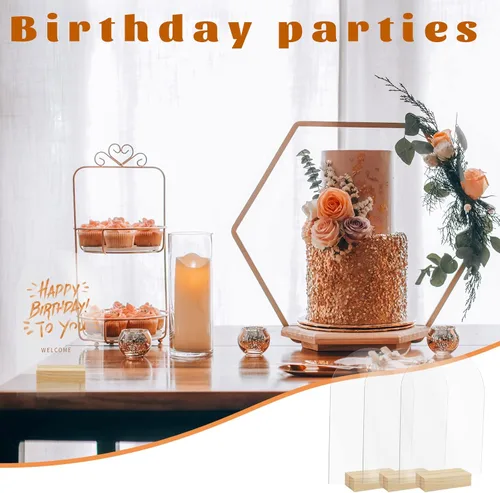 Miniatura 5 de Bercoor Paquete de 10 carteles acrílicos de arco transparente en blanco de 5 x 7 pulgadas con soportes de madera, hoja acrílica arqueada, números