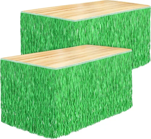 Miniatura 11 de Fovths 1 paquete de falda de mesa de hierba Luau con flecos de papel, falda de paja oscura de 108 x 30 pulgadas, faldas de mesa hawaianas