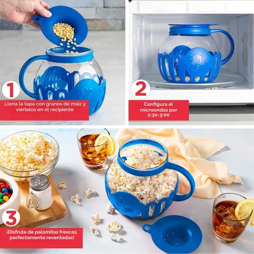 Miniatura 3 de Ecolution - Palomitero MicroPop patentado para microondas con vidrio seguro para temperatura, tapa 3 en 1 mide granos y derrite mantequilla, hecho