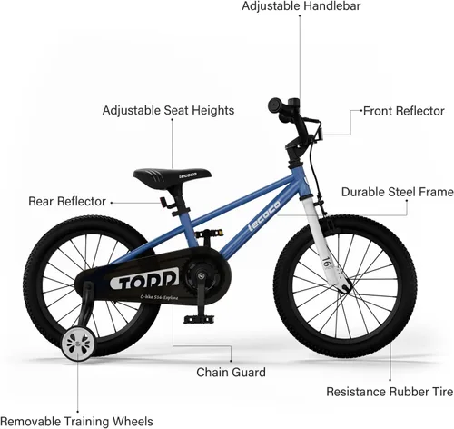 Miniatura 2 de lecoco Bicicleta infantil para niños y niñas, bicicleta infantil de 14, 16, 18 pulgadas, con ruedas de entrenamiento, frenos de pedal, freno de mano