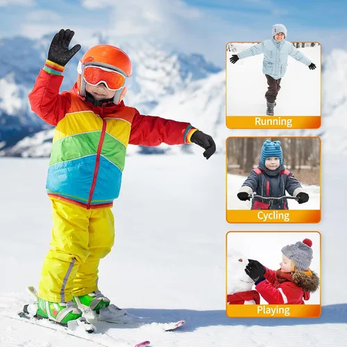 Miniatura 6 de Guantes deportivos cálidos de invierno para niños, clima frío, pantalla táctil, resistente al viento, para nieve, ciclismo, senderismo, fútbol, al
