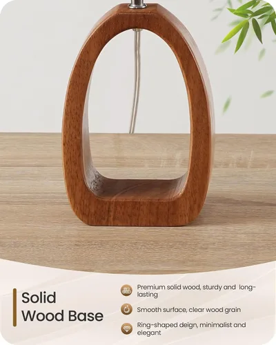 Miniatura 5 de LE07TLP205 - Juego de 2 lámparas de mesa de madera, lámpara de noche pequeña de 14.2 pulgadas con pantalla de lino beige y base de madera de perlado
