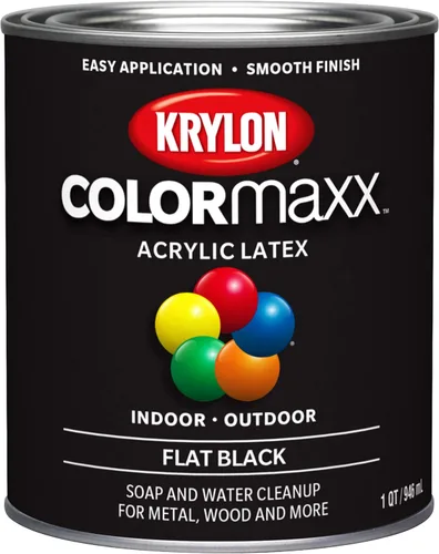 Krylon K05647007 COLORmaxx - Pintura acrílica de látex para uso en interiores y exteriores, 1 cuarto de galón (paquete de 1), negro, 31 onzas
