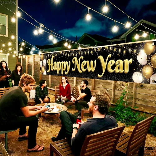 Miniatura 2 de KatchOn, Pancarta Grande de Feliz Año Nuevo 2026-120x20 Pulgadas Pancarta de NYE Letrero de Feliz Año Nuevo para el Jardín para Decoraciones
