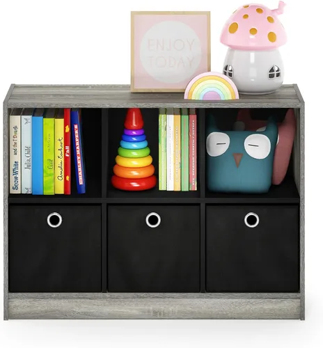 Miniatura 4 de Furinno Organizador Básico de Estantería de Almacenamiento de Cubos 3x2 con Contenedores, Roble Francés Gris/Negro