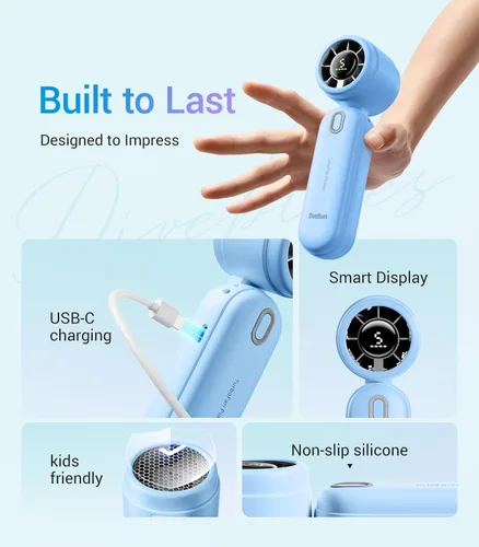 Miniatura 3 de Diveblues Ventilador turbo de mano portátil de alta velocidad, alimentado por batería recargable USB, pequeño ventilador de bolsillo portátil