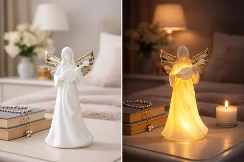 Miniatura 3 de ADAVAS.Y&G Luz nocturna de ángel, regalo cristiano para mujeres, figura de ángel de porcelana con cálido brillo LED, oración y regalo de comodidad